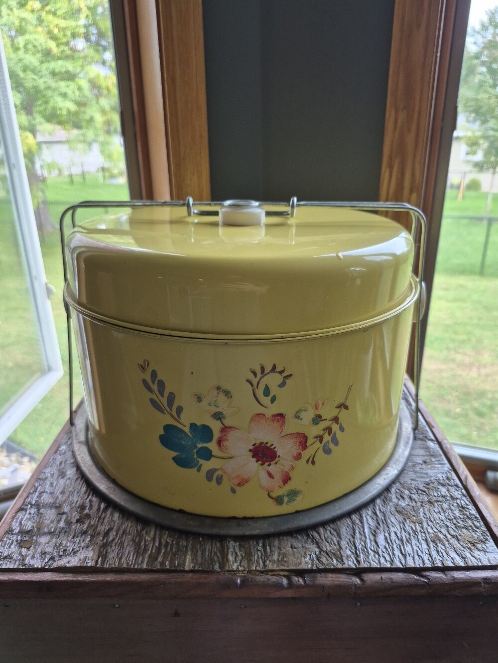 Vintage Metal Floral Cake Carrier, 1950's